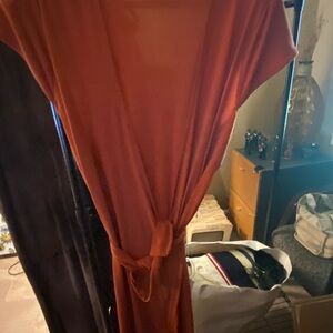 Elegant orange wrap Dress with Tie Waist